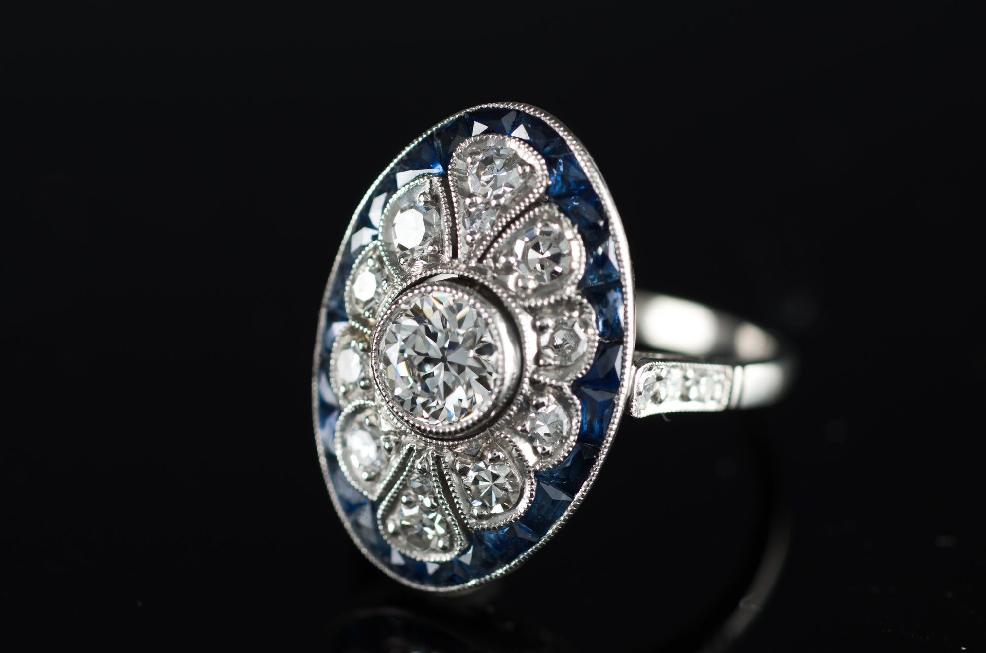 OEC DIAMOND AND SAPPHIRE RING IN PLATINUM - SinCityFinds Jewelry