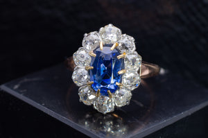 EDWARDIAN CEYLON SAPPHIRE AND MINE CUT DIAMOND RING - SinCityFinds Jewelry