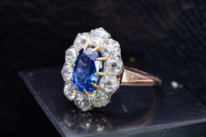 EDWARDIAN CEYLON SAPPHIRE AND MINE CUT DIAMOND RING - SinCityFinds Jewelry