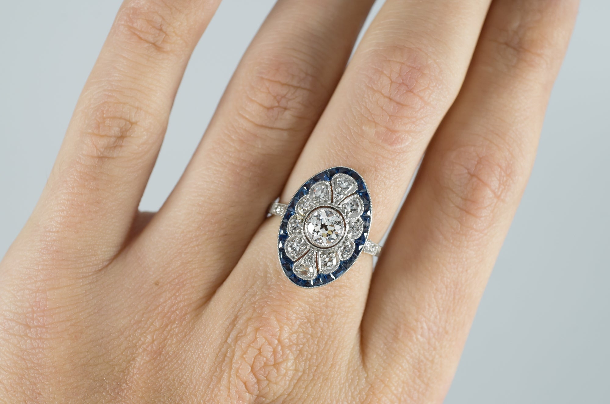 OEC DIAMOND AND SAPPHIRE RING IN PLATINUM - SinCityFinds Jewelry