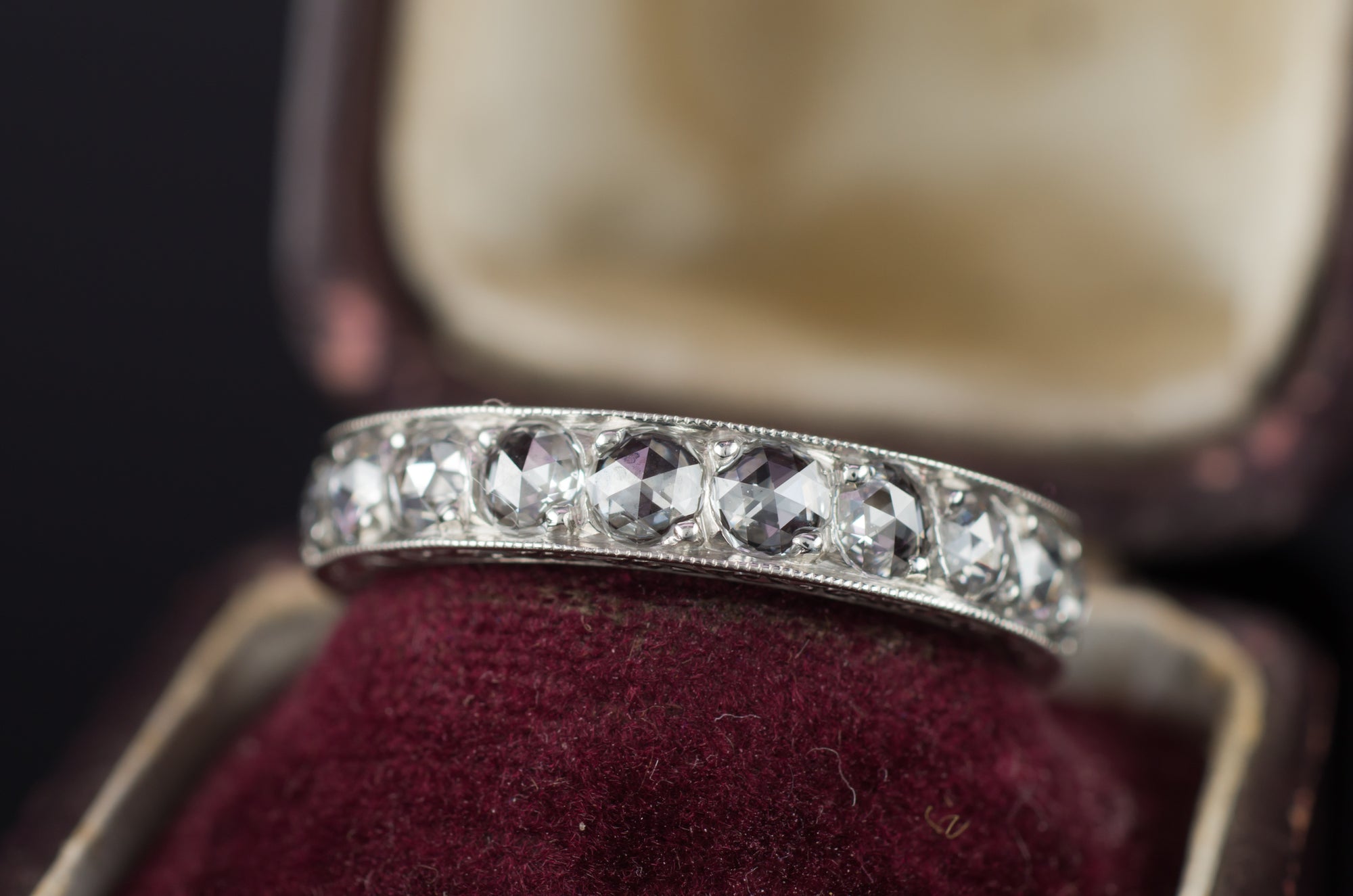 ROSE CUT DIAMOND ETERNITY BAND IN PLATINUM - SinCityFinds Jewelry