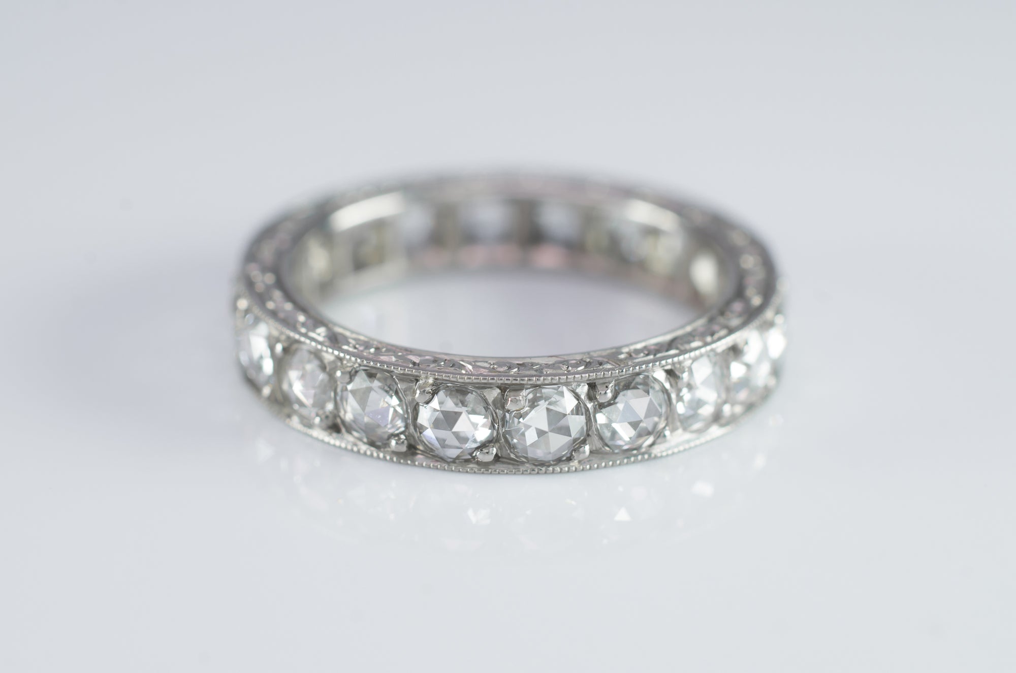 ROSE CUT DIAMOND ETERNITY BAND IN PLATINUM - SinCityFinds Jewelry