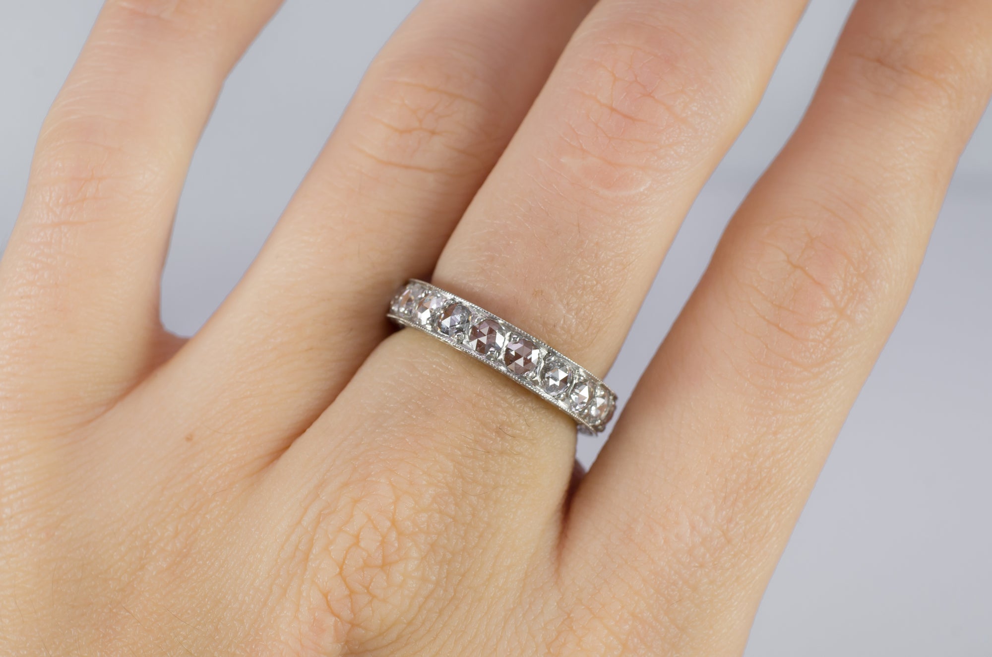 ROSE CUT DIAMOND ETERNITY BAND IN PLATINUM - SinCityFinds Jewelry