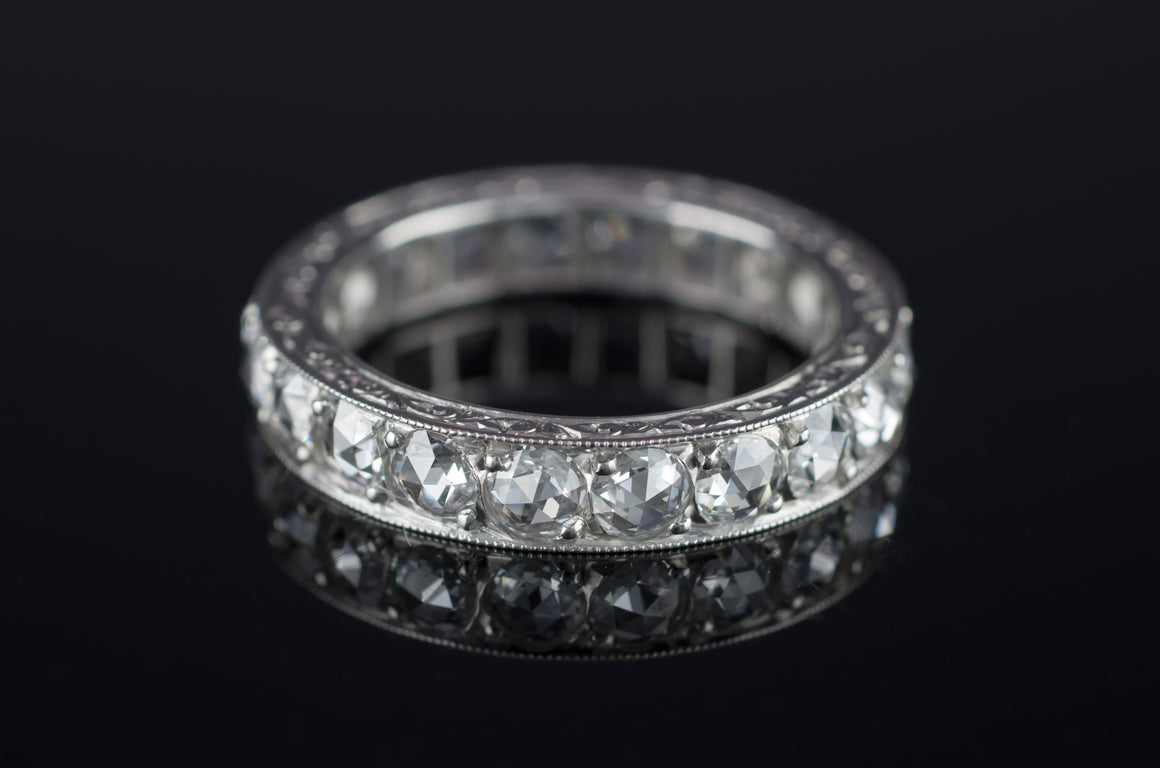 ROSE CUT DIAMOND ETERNITY BAND IN PLATINUM - SinCityFinds Jewelry