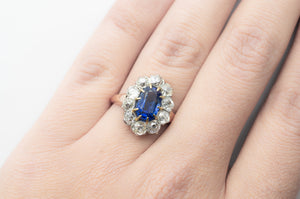 EDWARDIAN CEYLON SAPPHIRE AND MINE CUT DIAMOND RING - SinCityFinds Jewelry