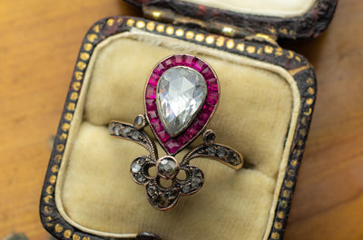 ANTIQUE RUSSIAN ROSE CUT DIAMOND TIARA RING - SinCityFinds Jewelry