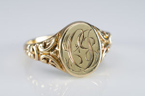 VINTAGE  YELLOW GOLD SIGNET RING "CJ" - SinCityFinds Jewelry