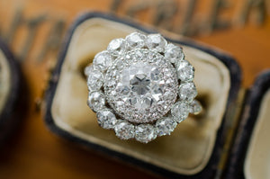 3CTW EDWARDIAN DOUBLE HALO OLD EUROPEAN CUT DIAMOND RING - SinCityFinds Jewelry