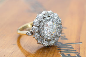 3CTW EDWARDIAN DOUBLE HALO OLD EUROPEAN CUT DIAMOND RING - SinCityFinds Jewelry