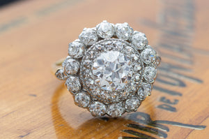 3CTW EDWARDIAN DOUBLE HALO OLD EUROPEAN CUT DIAMOND RING - SinCityFinds Jewelry