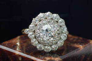 3CTW EDWARDIAN DOUBLE HALO OLD EUROPEAN CUT DIAMOND RING - SinCityFinds Jewelry