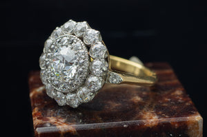 3CTW EDWARDIAN DOUBLE HALO OLD EUROPEAN CUT DIAMOND RING - SinCityFinds Jewelry