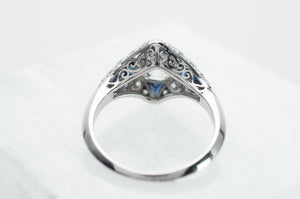 DECO INSPIRED SAPPHIRE RING WITH 1.59CT GIA K VVS2 OEC CENTER - SinCityFinds Jewelry