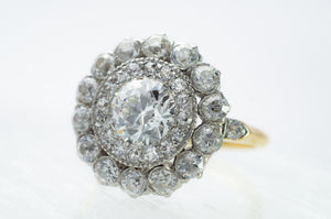 3CTW EDWARDIAN DOUBLE HALO OLD EUROPEAN CUT DIAMOND RING - SinCityFinds Jewelry