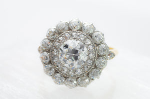 3CTW EDWARDIAN DOUBLE HALO OLD EUROPEAN CUT DIAMOND RING - SinCityFinds Jewelry