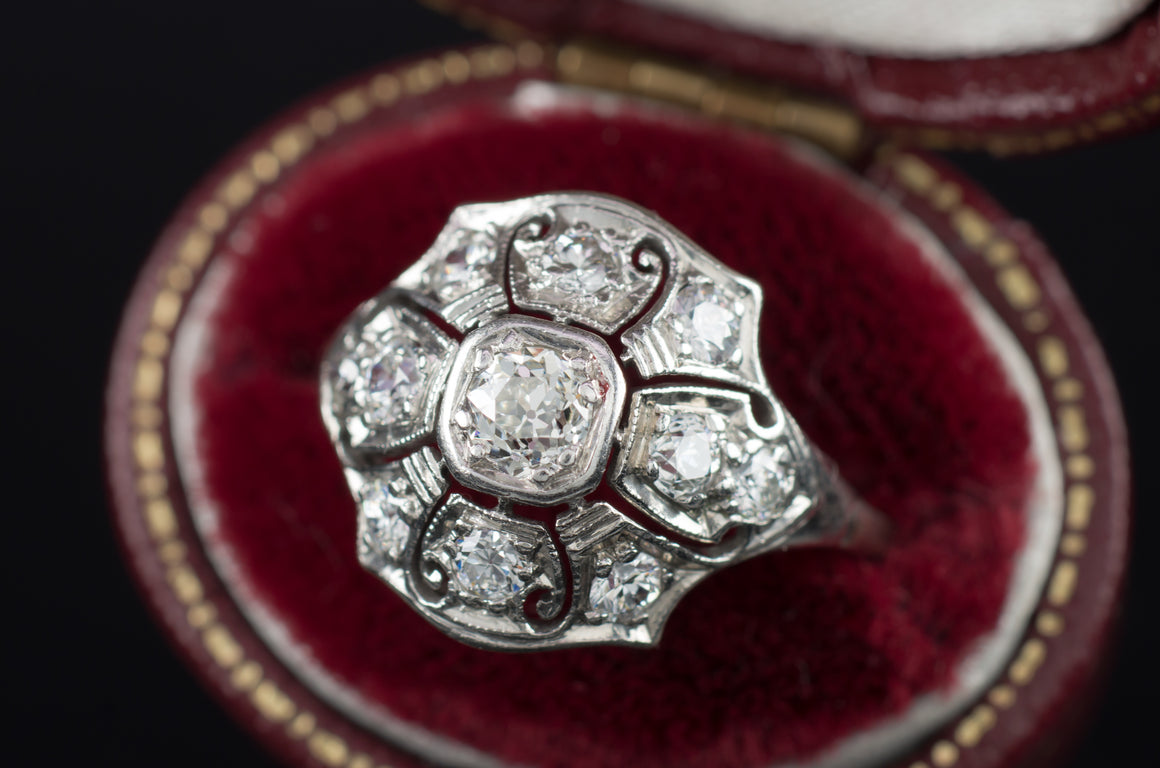 0.79CTW VINTAGE  OLD EUROPEAN CUT DIAMOND RING - SinCityFinds Jewelry