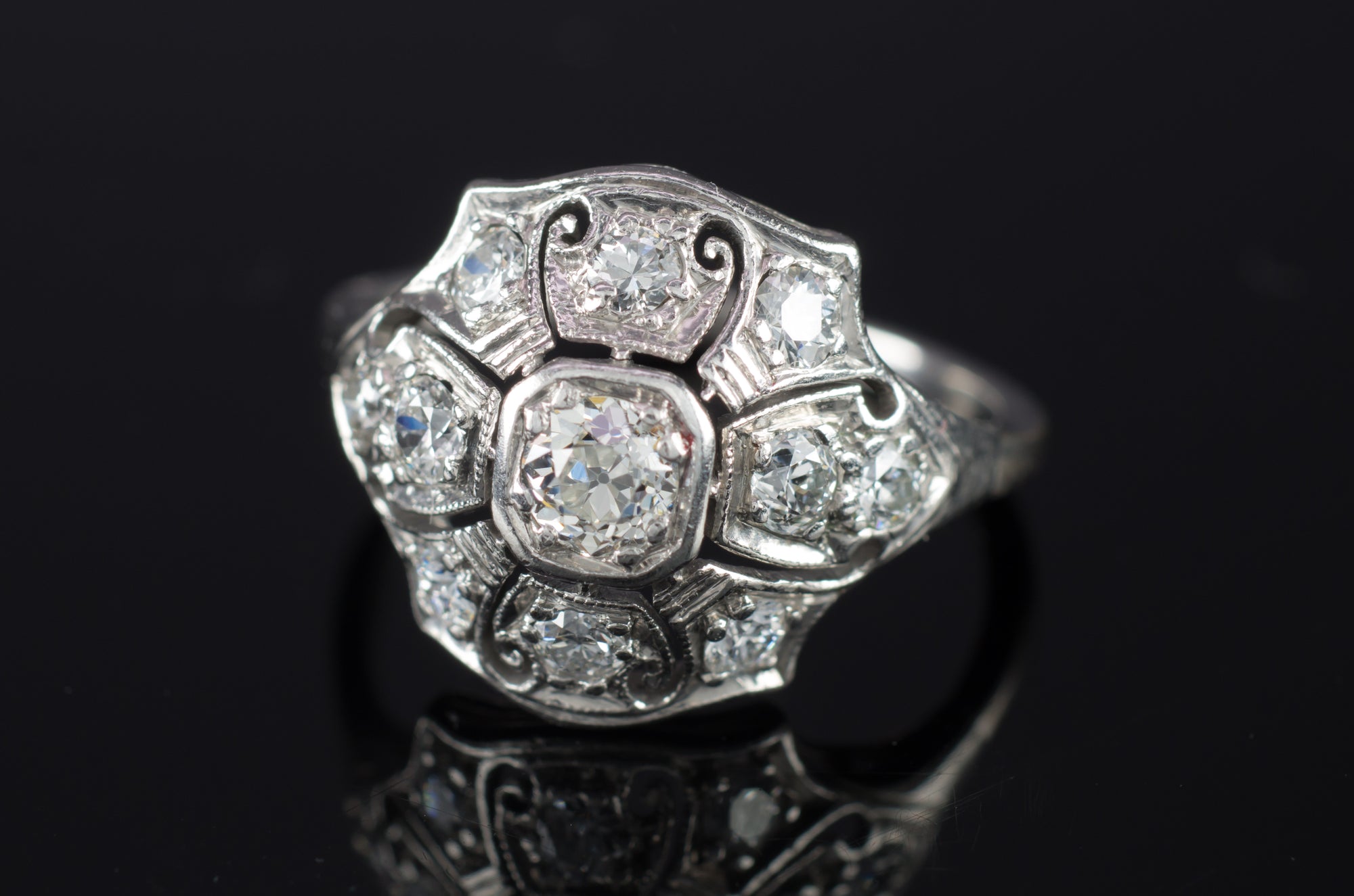 0.79CTW VINTAGE  OLD EUROPEAN CUT DIAMOND RING - SinCityFinds Jewelry