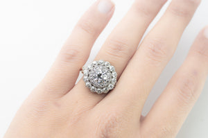 3CTW EDWARDIAN DOUBLE HALO OLD EUROPEAN CUT DIAMOND RING - SinCityFinds Jewelry