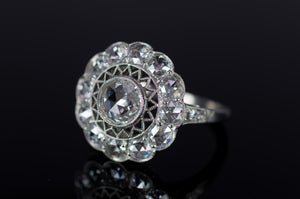 ROSE CUT DIAMOND HALO RING IN PLATINUM - SinCityFinds Jewelry