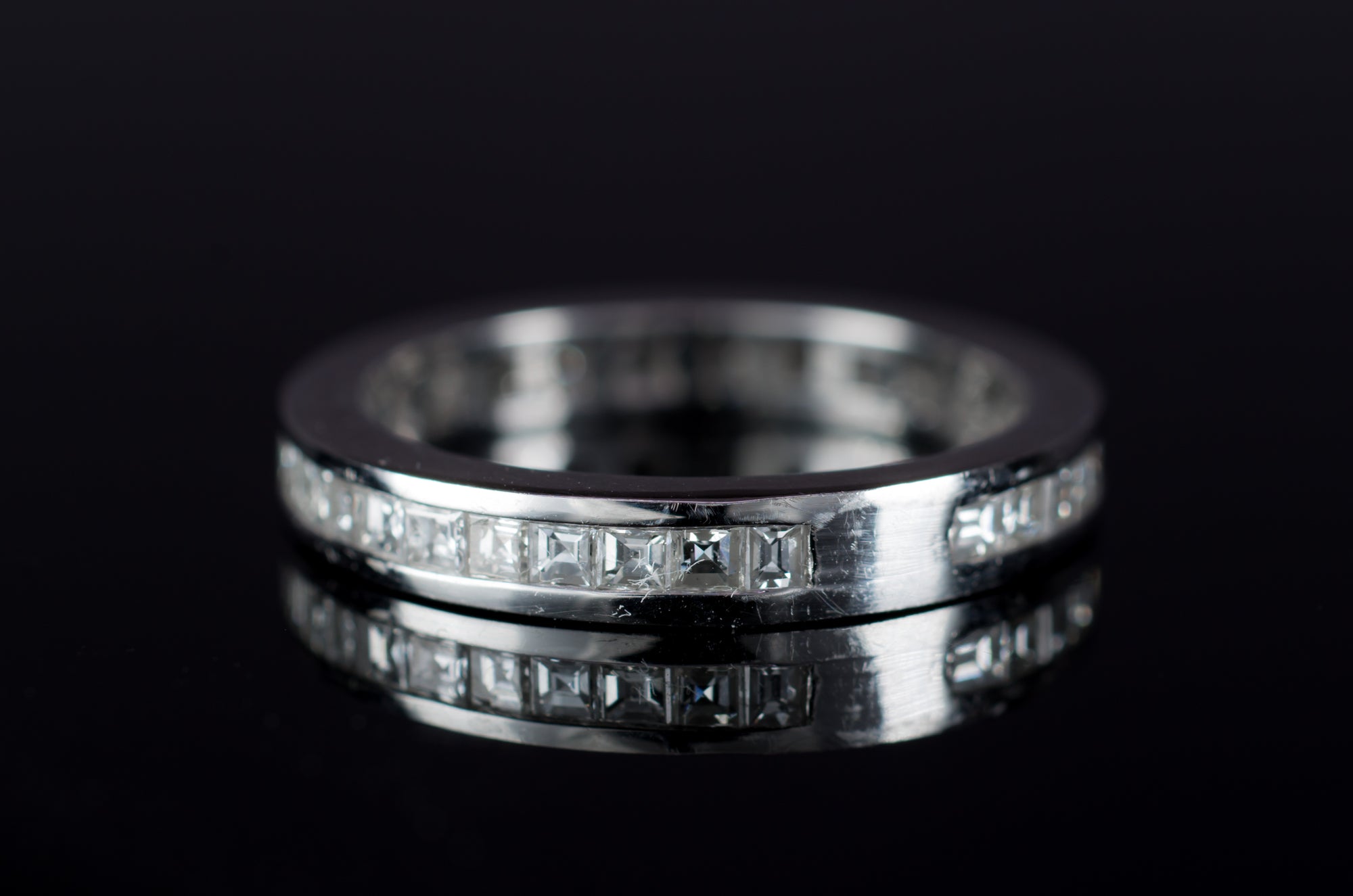 CARRE CUT ETERNITY BAND IN WHITE GOLD - SinCityFinds Jewelry