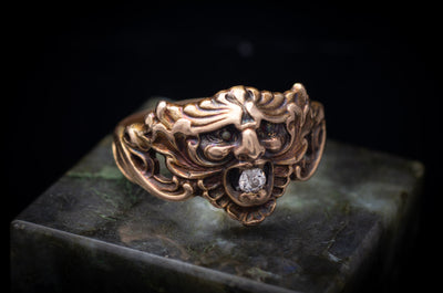 ART NOUVEAU GOLD GREEN MAN RING - SinCityFinds Jewelry
