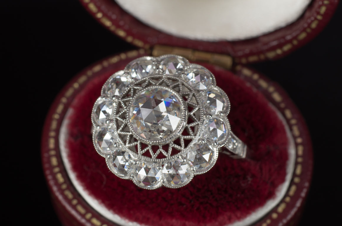 ROSE CUT DIAMOND HALO RING IN PLATINUM - SinCityFinds Jewelry