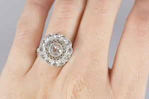 ROSE CUT DIAMOND HALO RING IN PLATINUM - SinCityFinds Jewelry