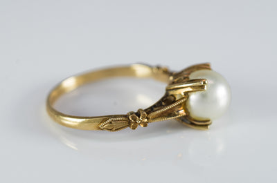 VINTAGE PEARL SOLITAIRE IN 14K GOLD - SinCityFinds Jewelry