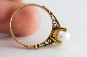 VINTAGE PEARL SOLITAIRE IN 14K GOLD - SinCityFinds Jewelry