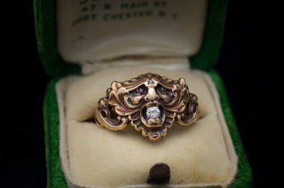 ART NOUVEAU GOLD GREEN MAN RING - SinCityFinds Jewelry