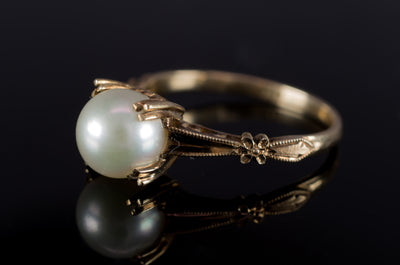 VINTAGE PEARL SOLITAIRE IN 14K GOLD - SinCityFinds Jewelry