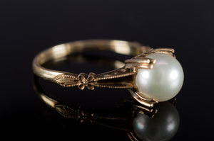 VINTAGE PEARL SOLITAIRE IN 14K GOLD - SinCityFinds Jewelry