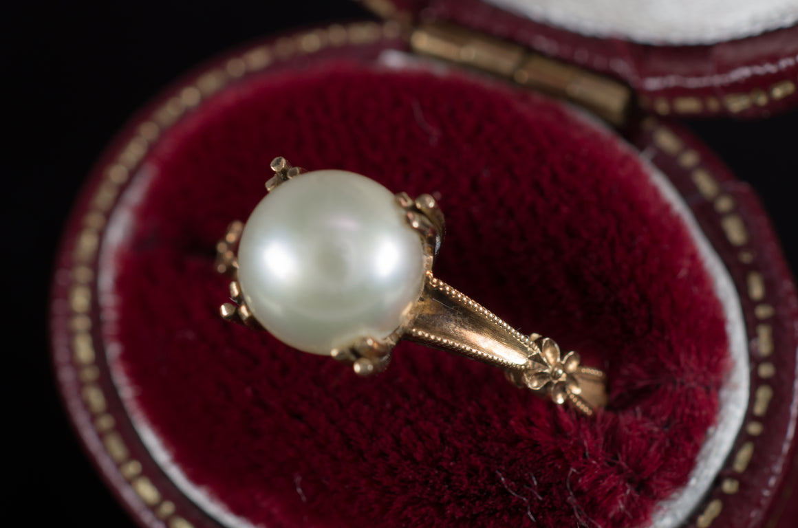 VINTAGE PEARL SOLITAIRE IN 14K GOLD - SinCityFinds Jewelry