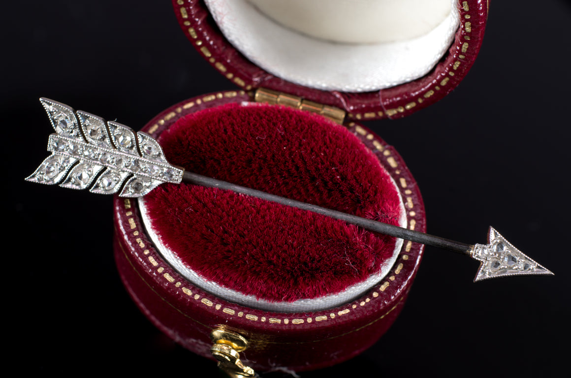 ANTIQUE ARROW JABOT PIN WITH ROSE CUT DIAMONDS - SinCityFinds Jewelry