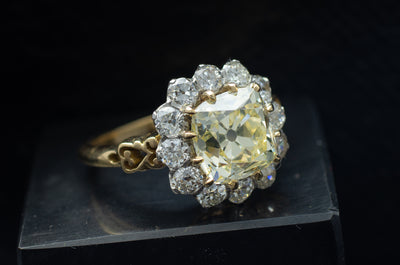 4.25CTW ANTIQUE CUSHION CUT CENTER DIAMOND HALO RING - SinCityFinds Jewelry