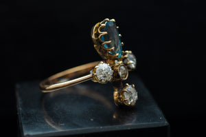 1.95CTW OLD EUROPEAN CUT DIAMOND AND AQUAMARINE TIARA RING - SinCityFinds Jewelry