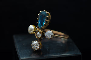 1.95CTW OLD EUROPEAN CUT DIAMOND AND AQUAMARINE TIARA RING - SinCityFinds Jewelry