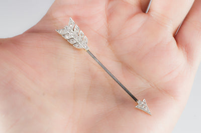ANTIQUE ARROW JABOT PIN WITH ROSE CUT DIAMONDS - SinCityFinds Jewelry