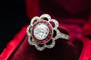 1.95CTW BELLE EPOQUE INSPIRED OLD CUT DIAMOND AND RUBY RING - SinCityFinds Jewelry