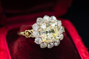 4.25CTW ANTIQUE CUSHION CUT CENTER DIAMOND HALO RING - SinCityFinds Jewelry