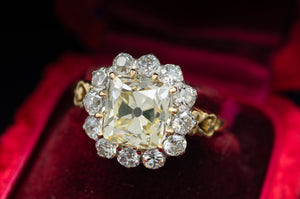 4.25CTW ANTIQUE CUSHION CUT CENTER DIAMOND HALO RING - SinCityFinds Jewelry