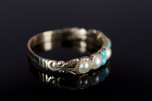 ANTIQUE SPLIT PEARL AND TURQUOISE HALF HOOP BAND - SinCityFinds Jewelry