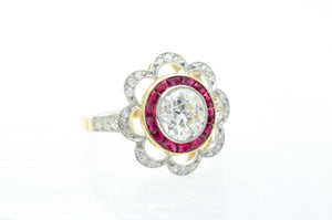 1.95CTW BELLE EPOQUE INSPIRED OLD CUT DIAMOND AND RUBY RING - SinCityFinds Jewelry