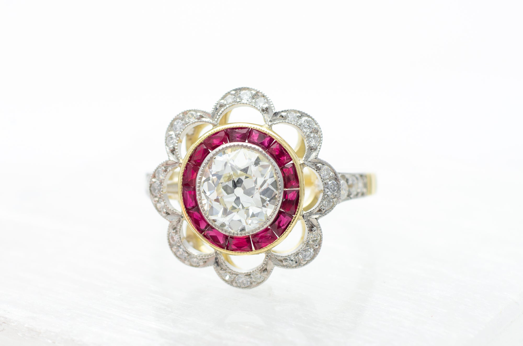 1.95CTW BELLE EPOQUE INSPIRED OLD CUT DIAMOND AND RUBY RING - SinCityFinds Jewelry