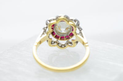 1.95CTW BELLE EPOQUE INSPIRED OLD CUT DIAMOND AND RUBY RING - SinCityFinds Jewelry