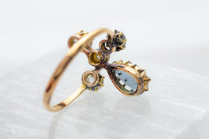 1.95CTW OLD EUROPEAN CUT DIAMOND AND AQUAMARINE TIARA RING - SinCityFinds Jewelry