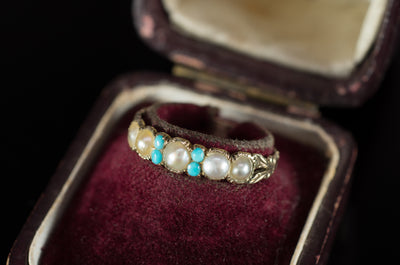 ANTIQUE SPLIT PEARL AND TURQUOISE HALF HOOP BAND - SinCityFinds Jewelry
