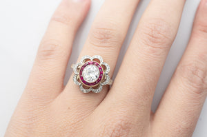 1.95CTW BELLE EPOQUE INSPIRED OLD CUT DIAMOND AND RUBY RING - SinCityFinds Jewelry