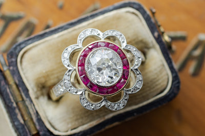1.95CTW BELLE EPOQUE INSPIRED OLD CUT DIAMOND AND RUBY RING - SinCityFinds Jewelry