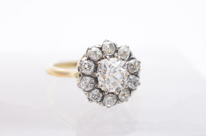 2.3CTW VINTAGE OLD MINE CUT HALO RING - SinCityFinds Jewelry